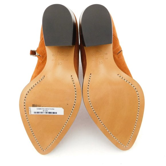 New VALENTINO Rockstud Brown Suede Western Bootie 37 - Picture 7 of 11